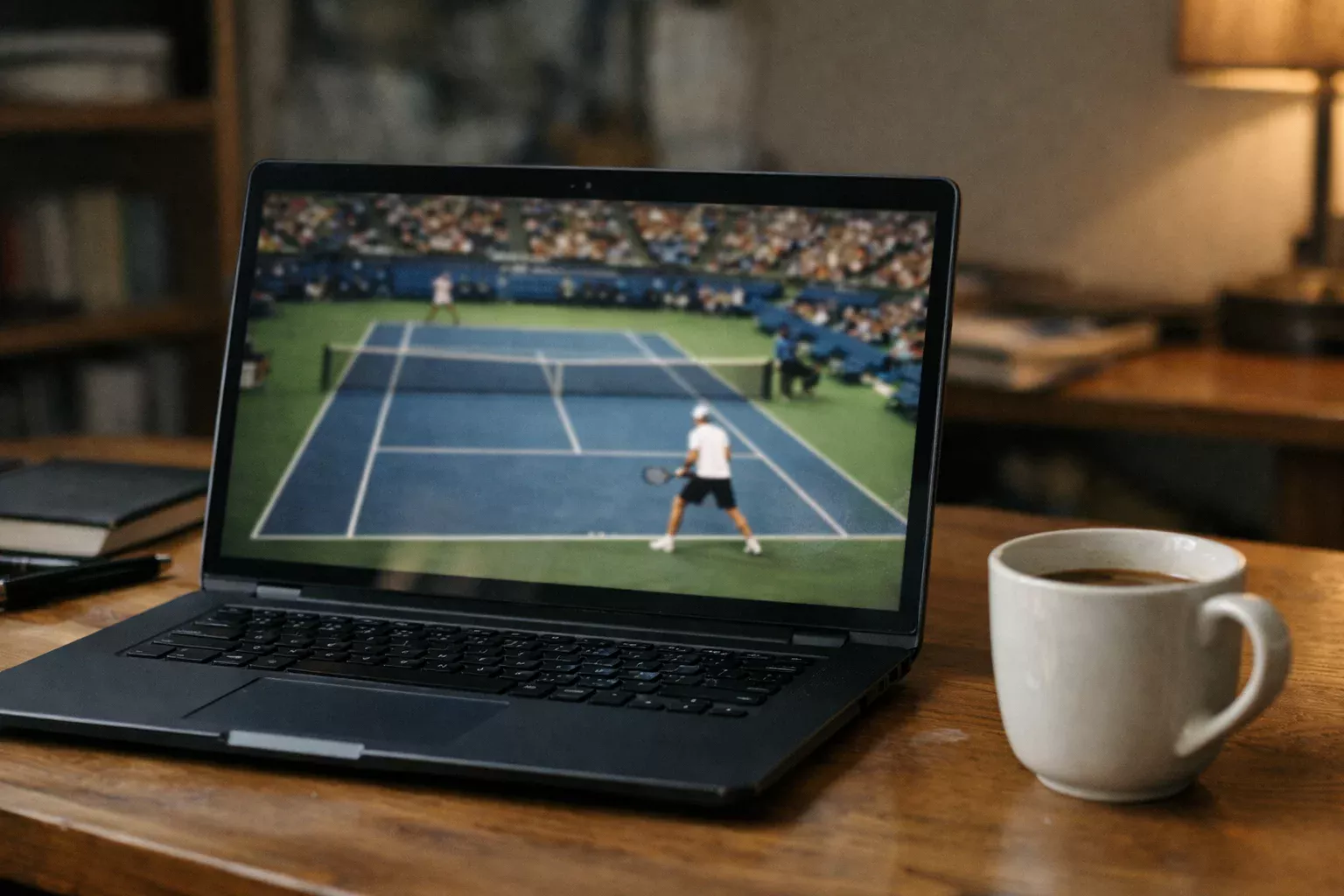Schermo che mostra partita di tennis in streaming