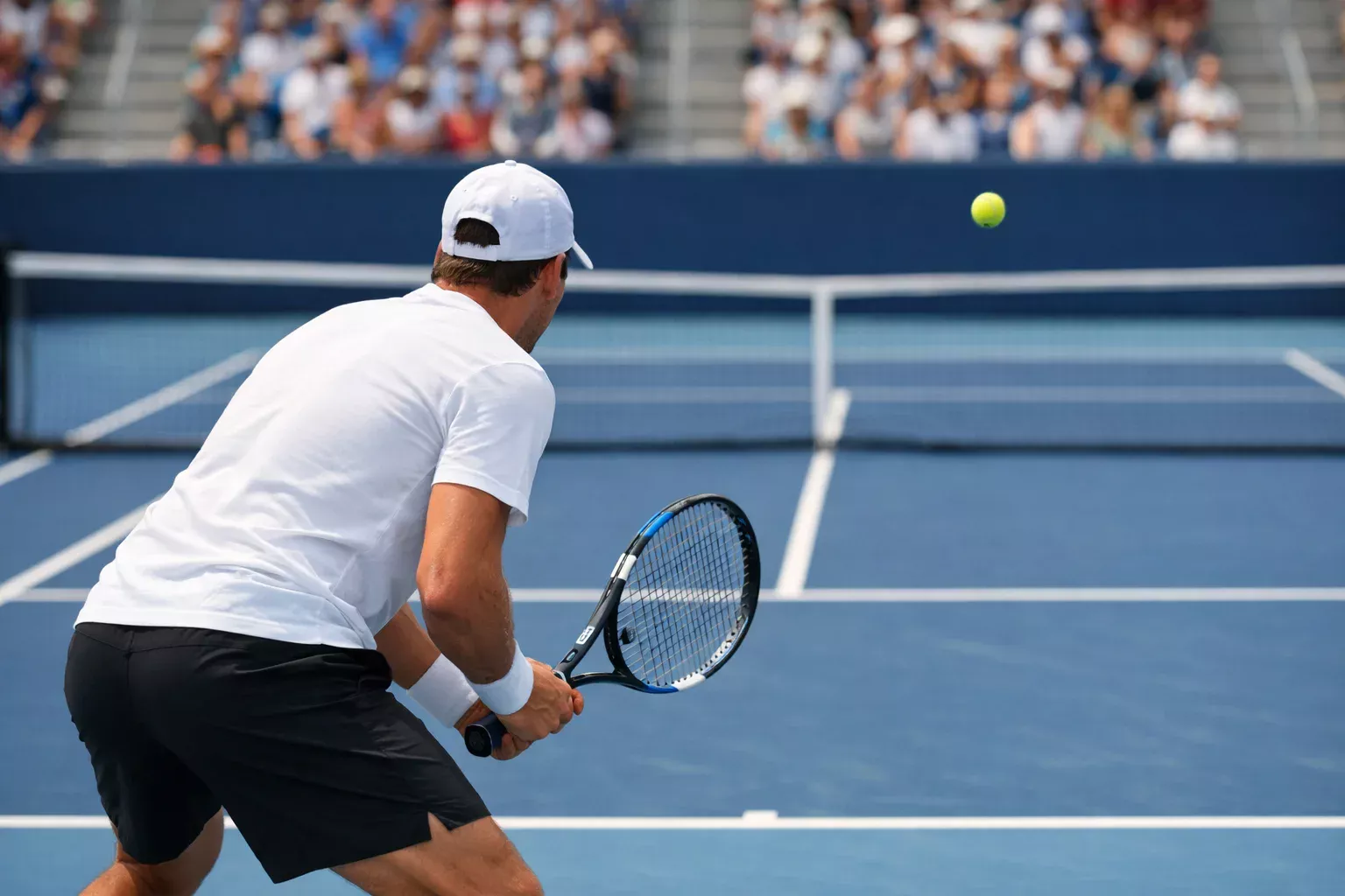 Partita di tennis in corso su campo in cemento
