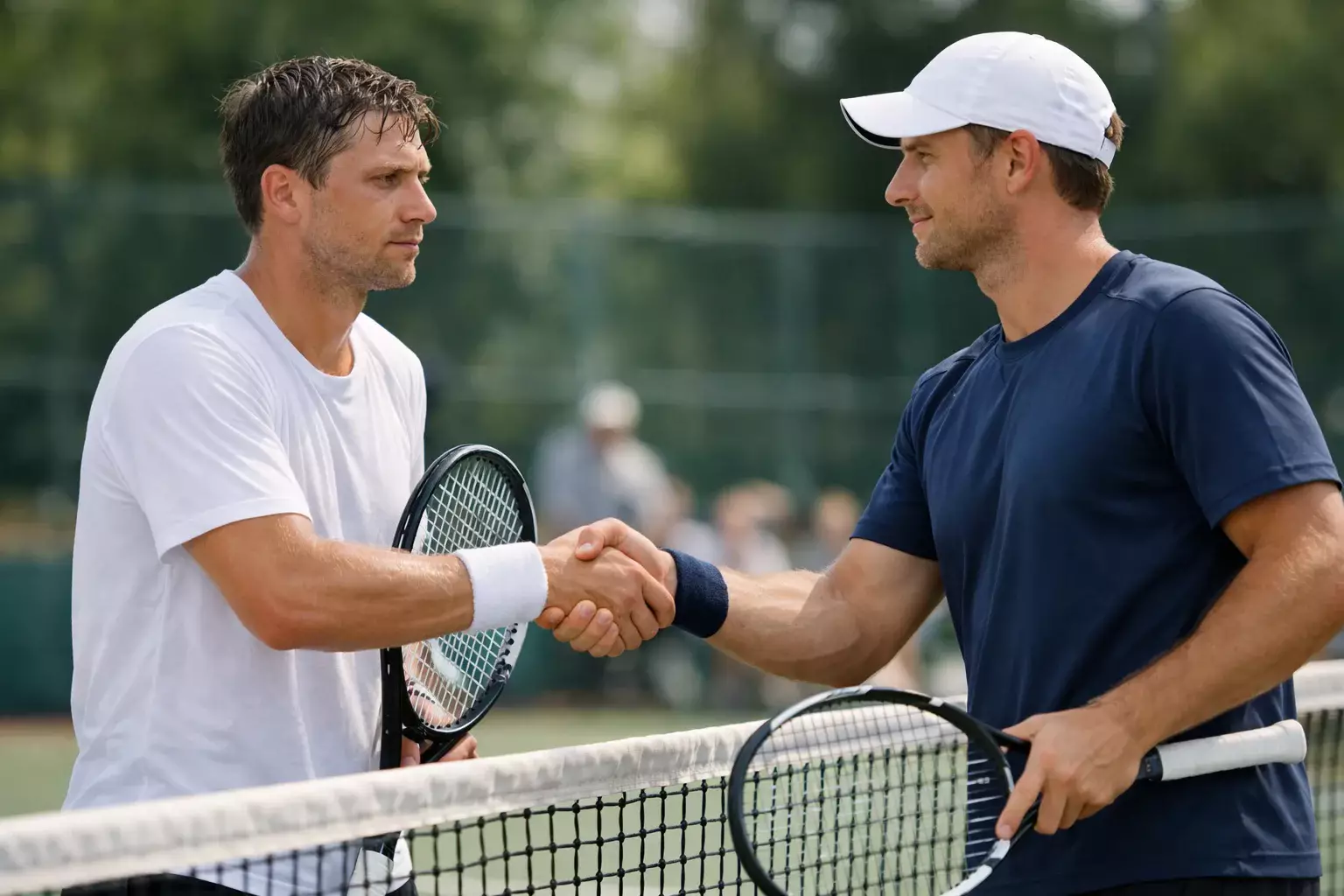 Tennista che stringe la mano all'avversario alla rete