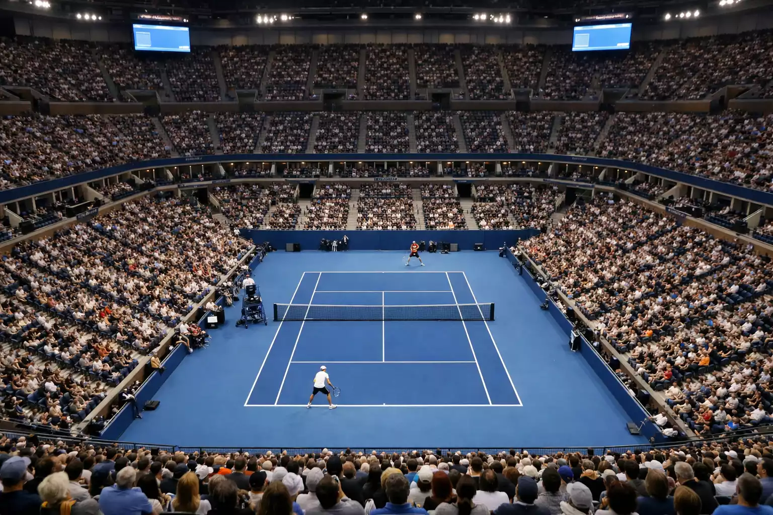 Partita di tennis dal vivo con pubblico sugli spalti